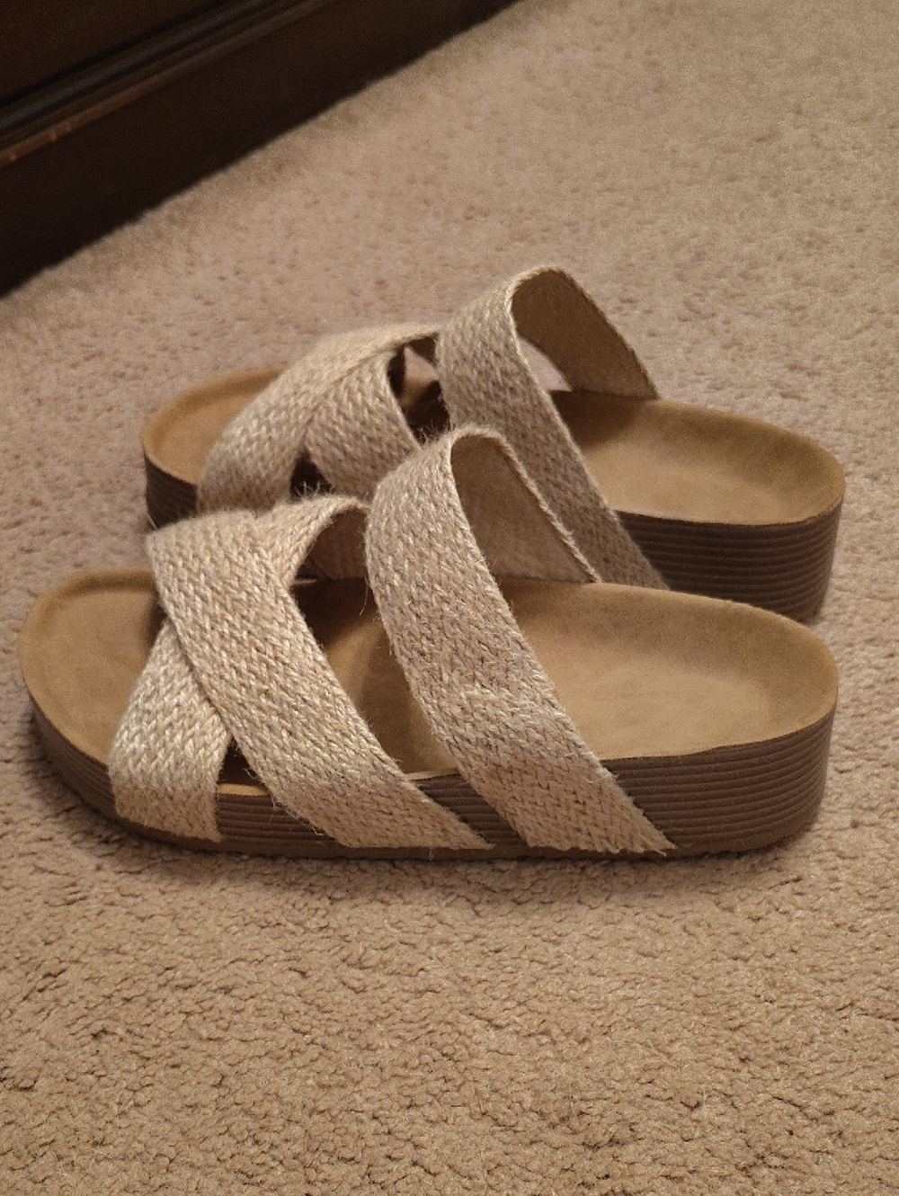 Braided Strap Women's Slide Sandals in Beige